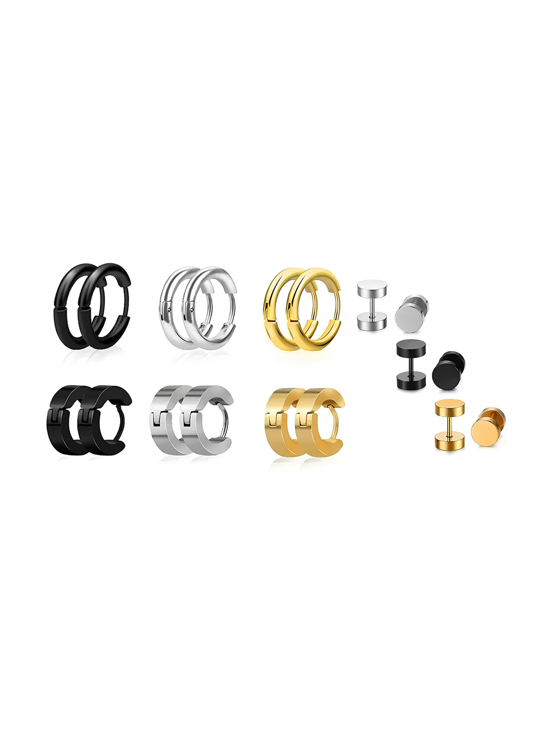 

KARISHMA KREATIONS Set Of 9 Contemporary Hoop & Studs Earrings, Gold