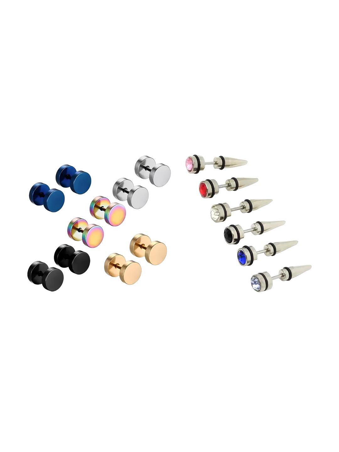 

KARISHMA KREATIONS Set Of 11 Contemporary Studs Earrings, Gold