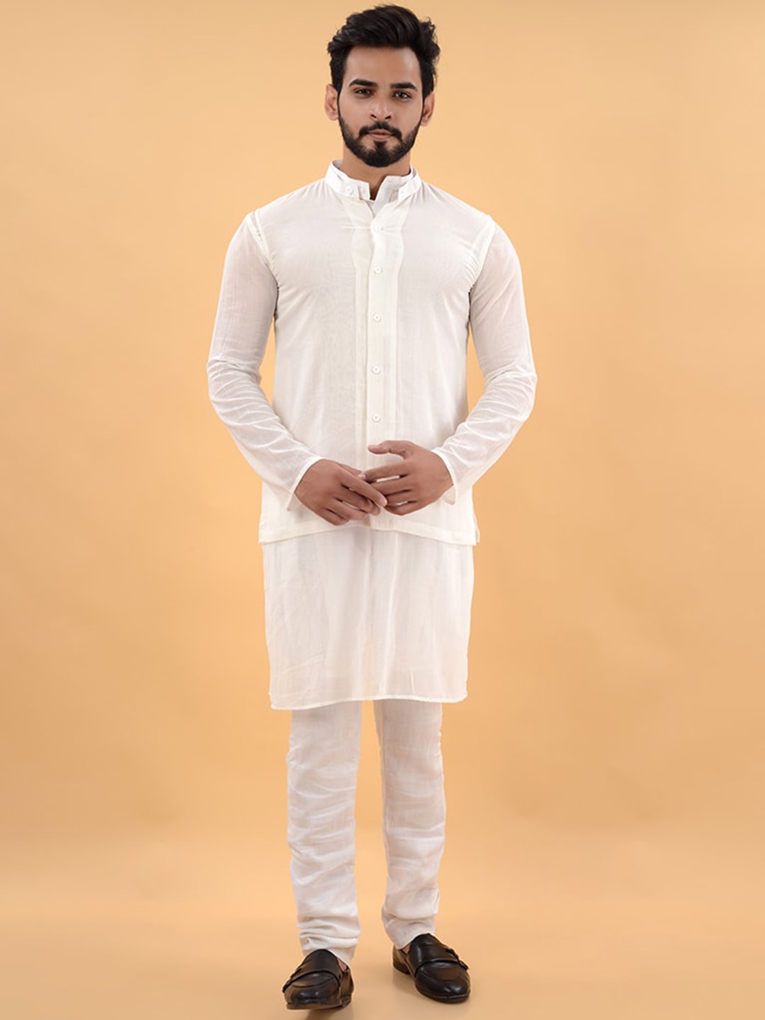 

House of K.C Mandarin Collar Open Front Jacket, White