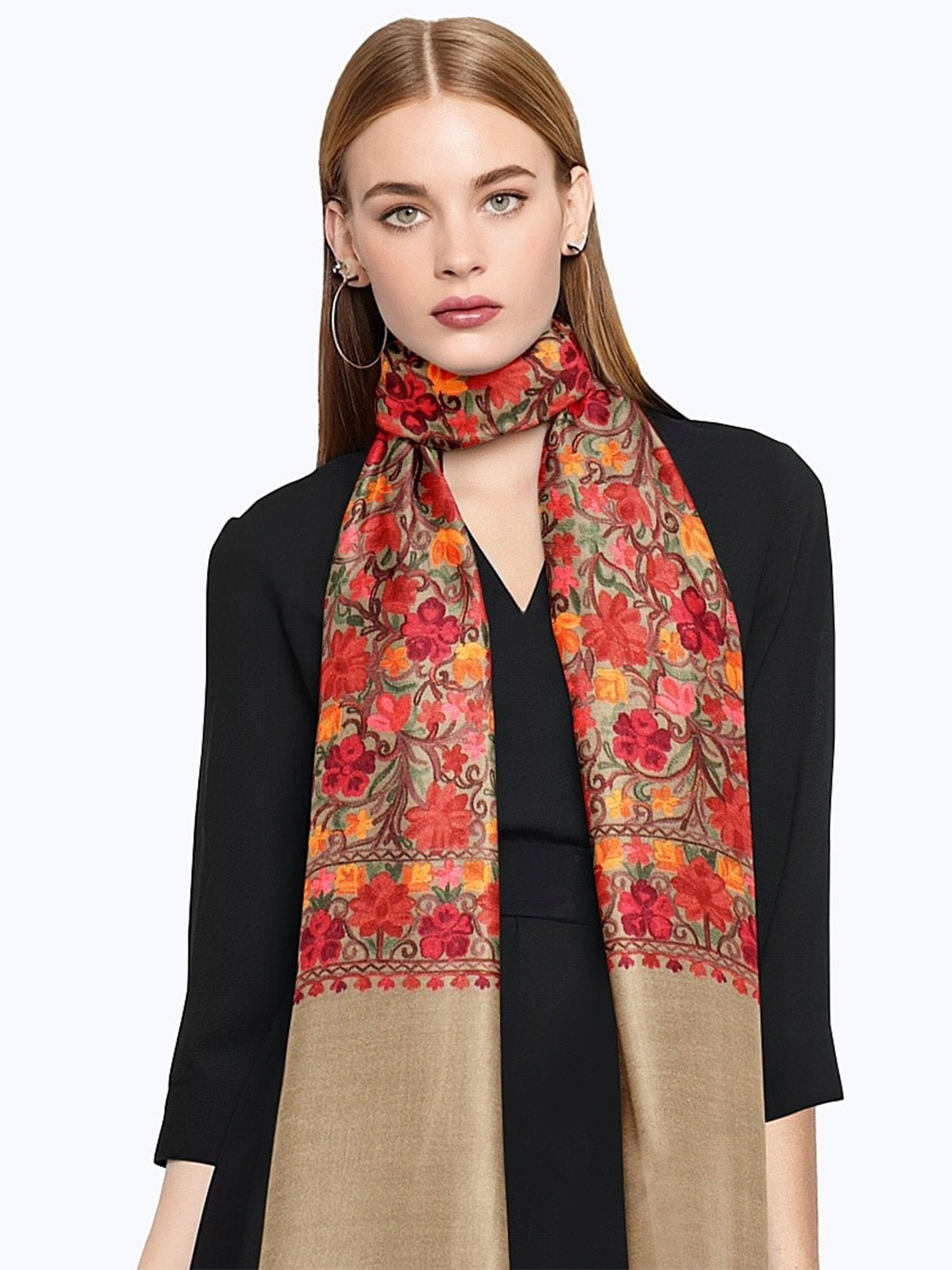 

CASMIR Floral Embroidered Shawl, Beige