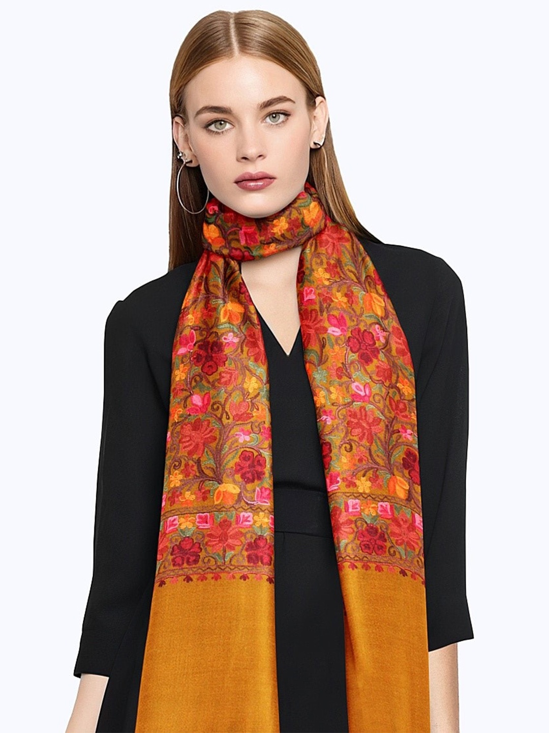 

CASMIR Floral Embroidered Shawl, Mustard
