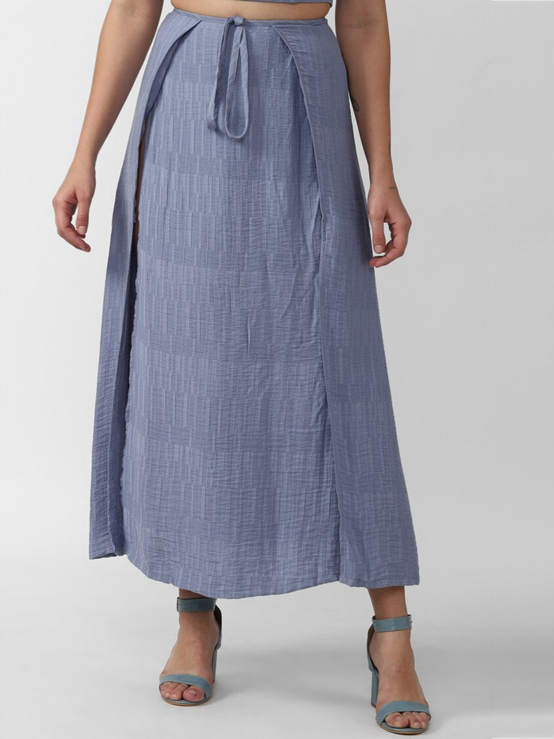 

FOREVER 21 Self Design Midi Skirt, Blue
