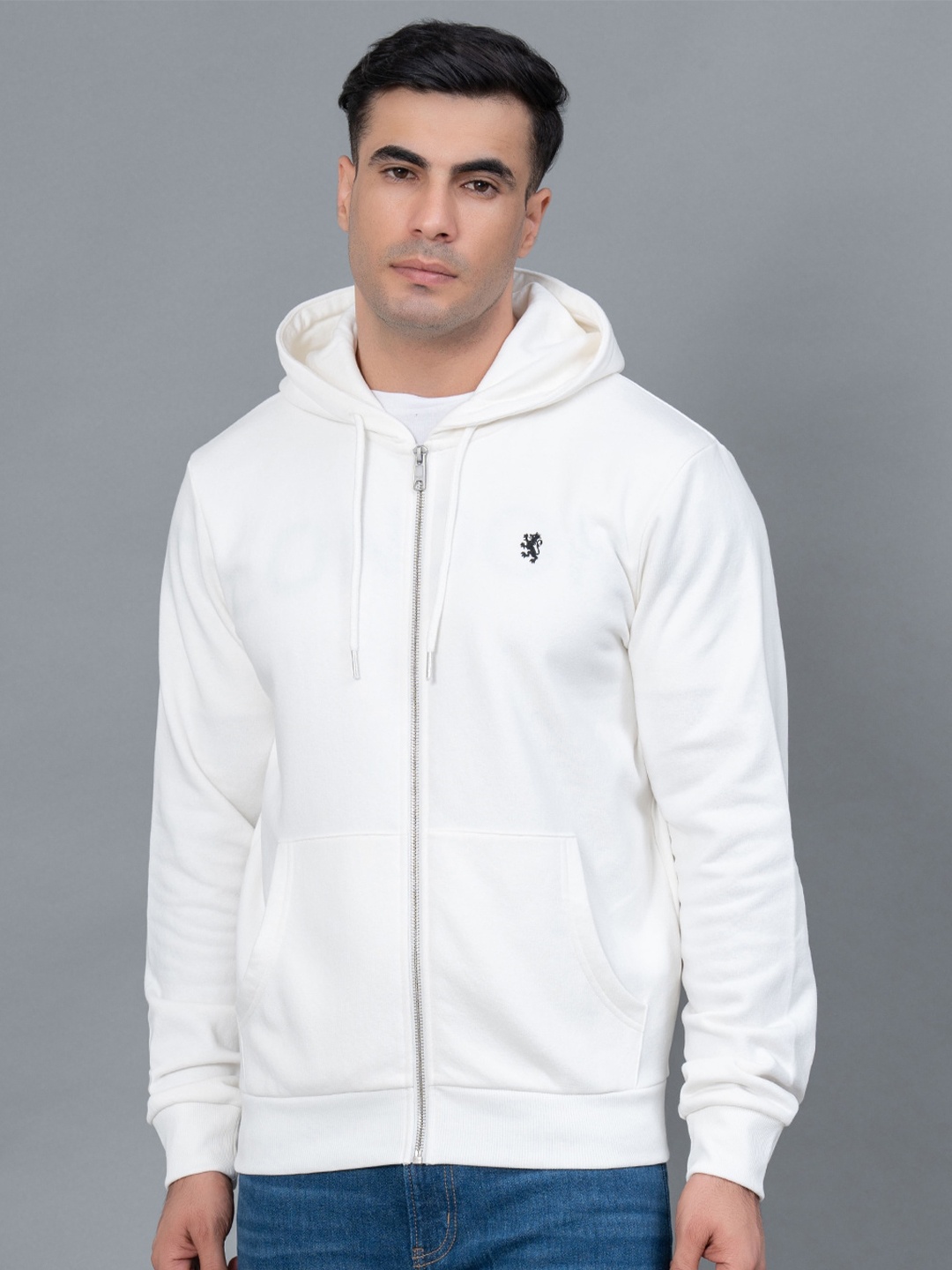 

Red Tape Men Hooded Front Open Fleece Athleisure Hooded Sweatshirt, Off white