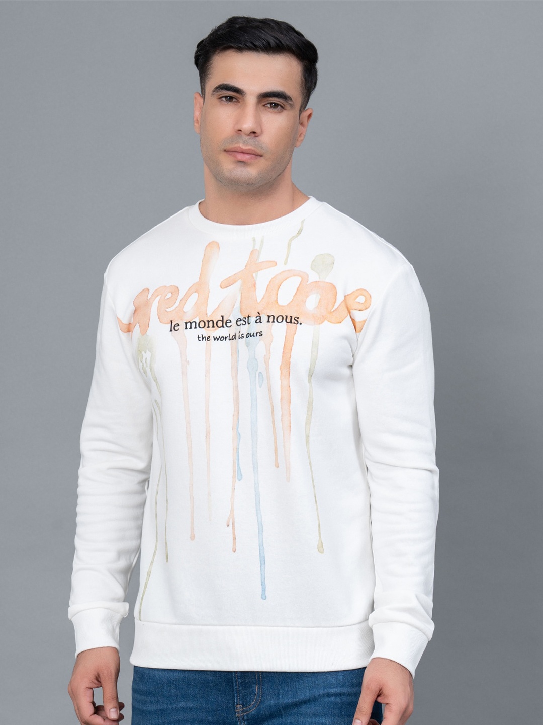 

Red Tape Men Printed Fleece Sweatshirt, Off white
