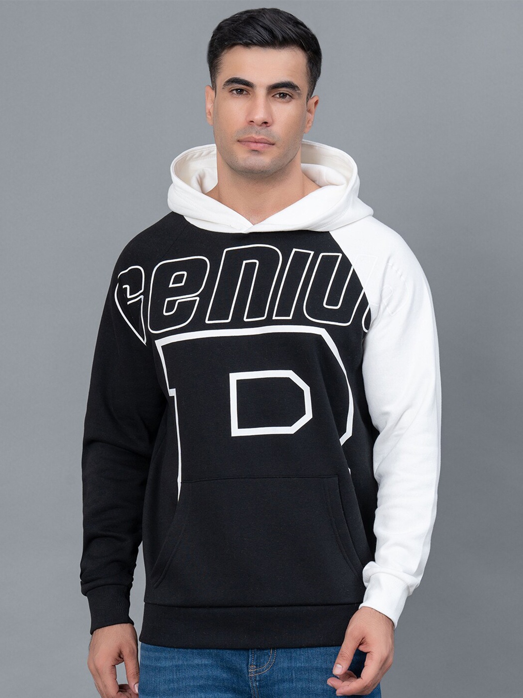 

Red Tape Typography Printed Hooded Pullover Sweatshirt, Black