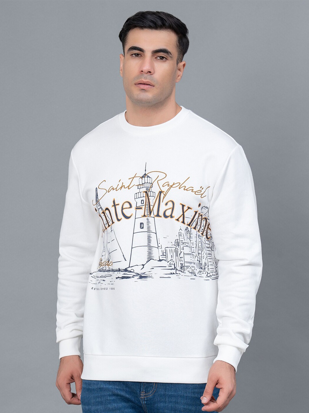 Red Tape Typography Printed Pullover Sweatshirt, Off white