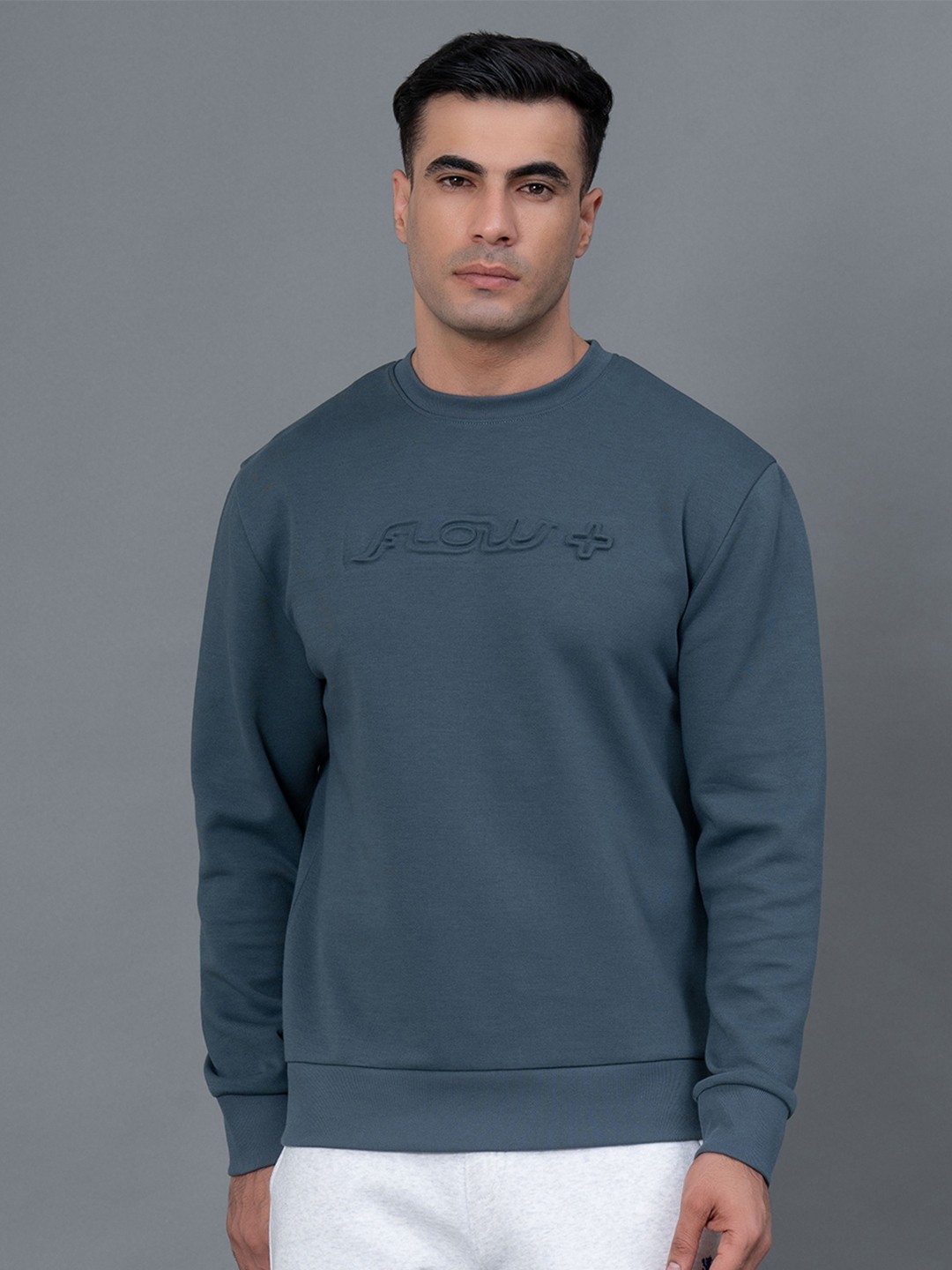 

Red Tape Men Embossed Stretchable Athleisure Sweatshirt, Turquoise blue