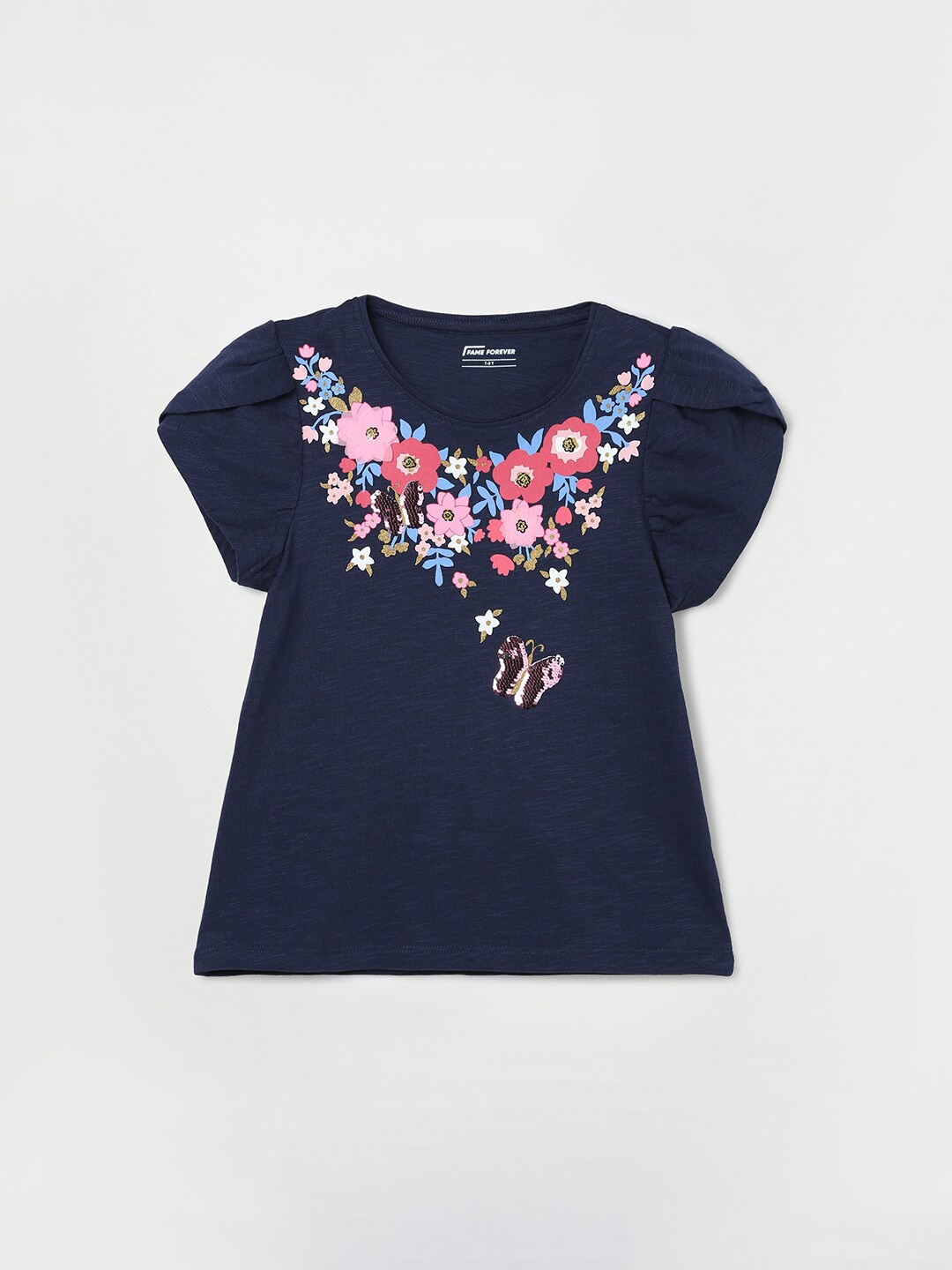 

Fame Forever by Lifestyle Girls Floral Printed Pure Cotton T-shirt, Blue