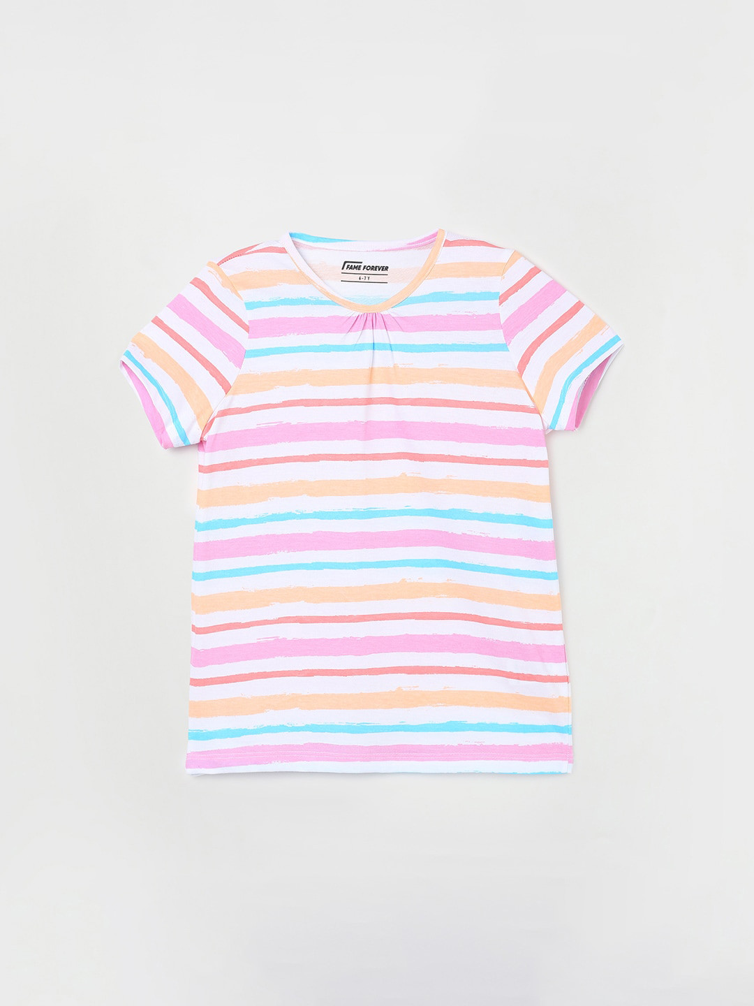 

Fame Forever by Lifestyle Girls Striped Pure Cotton T-shirt, White