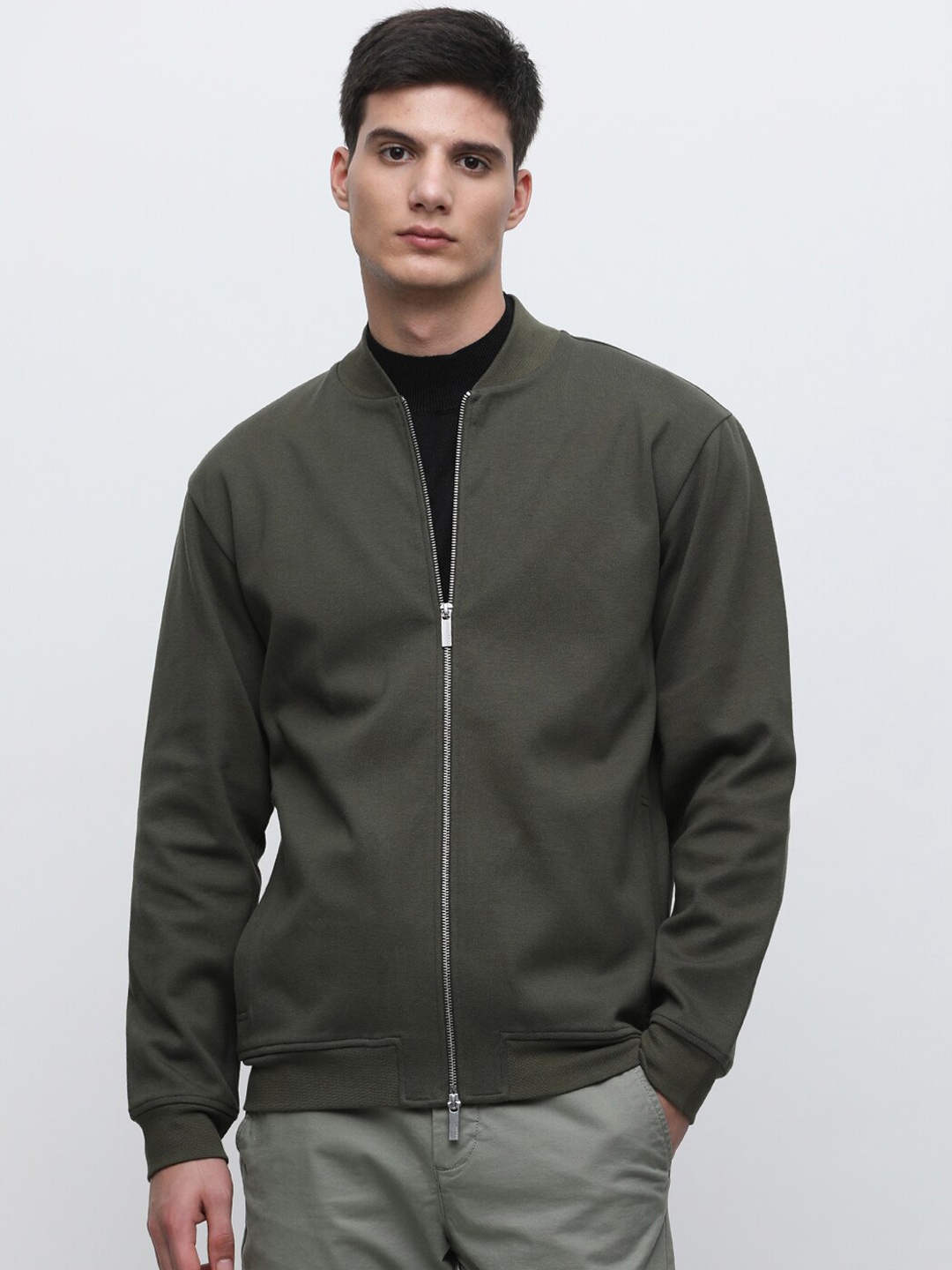 

SELECTED Stand Collar Pure Cotton Bomber Jacket, Green