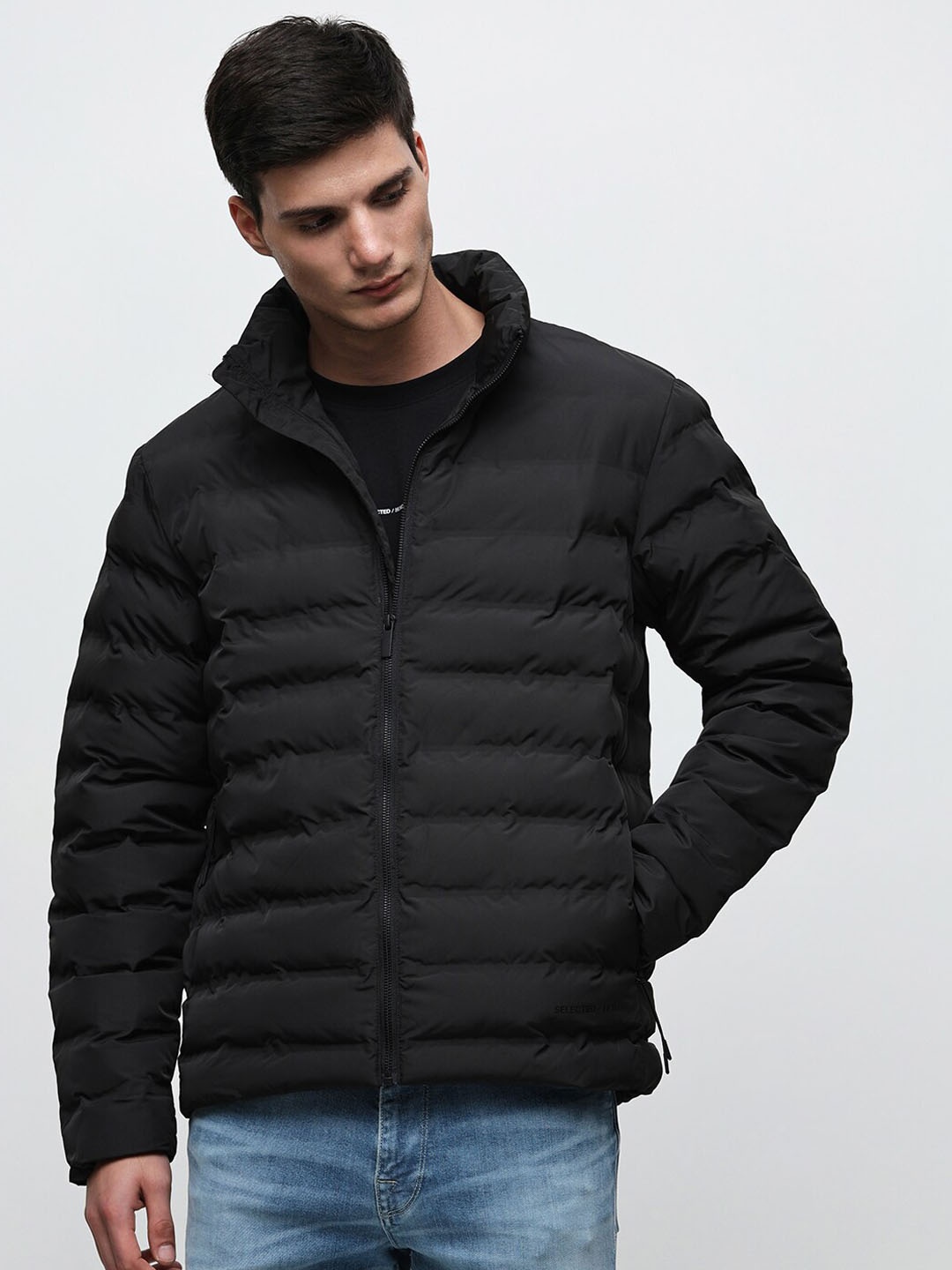 

SELECTED Mock Collar Puffer Jacket, Black