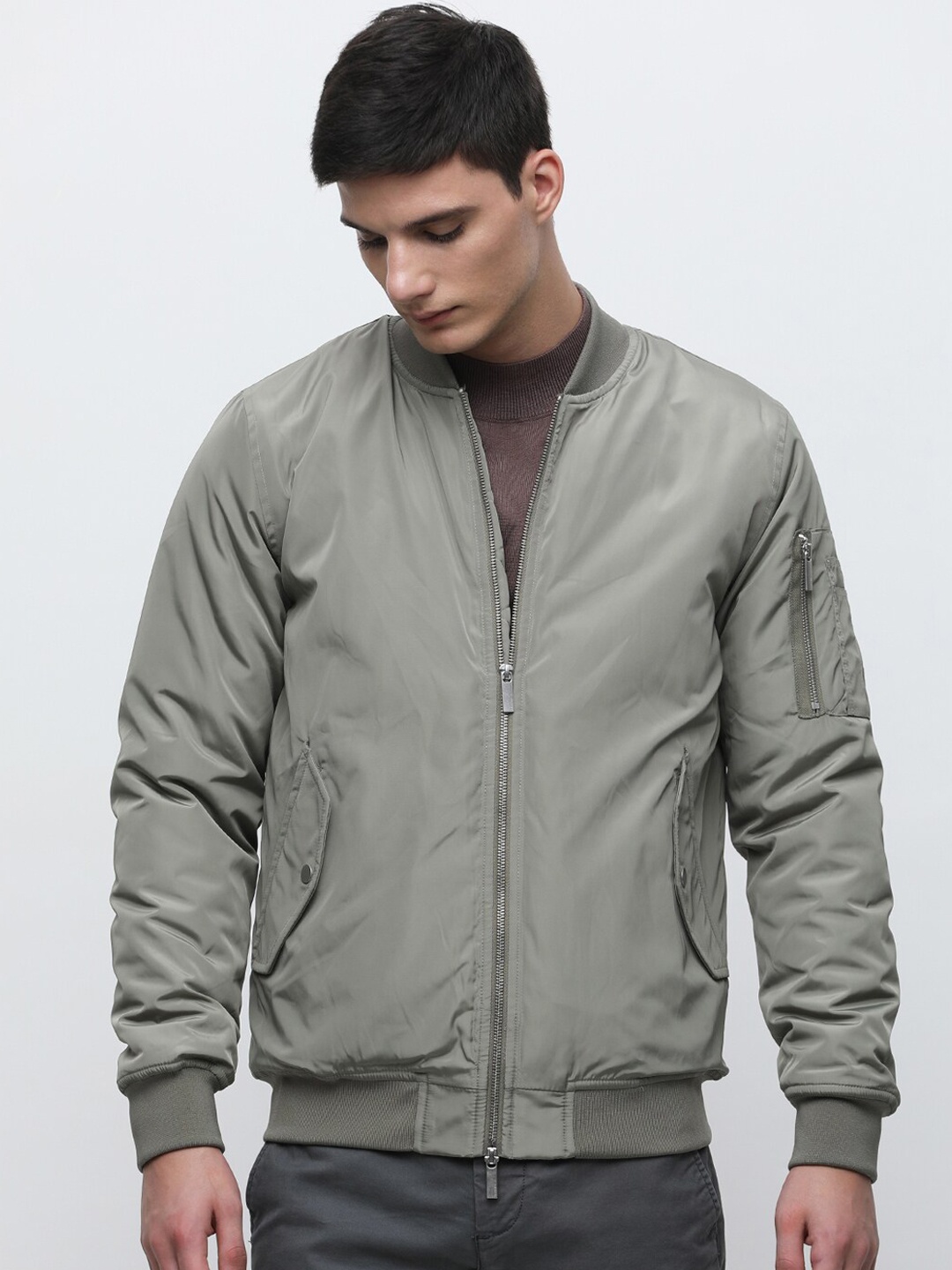 

SELECTED Mock Collar Bomber Jacket, Grey