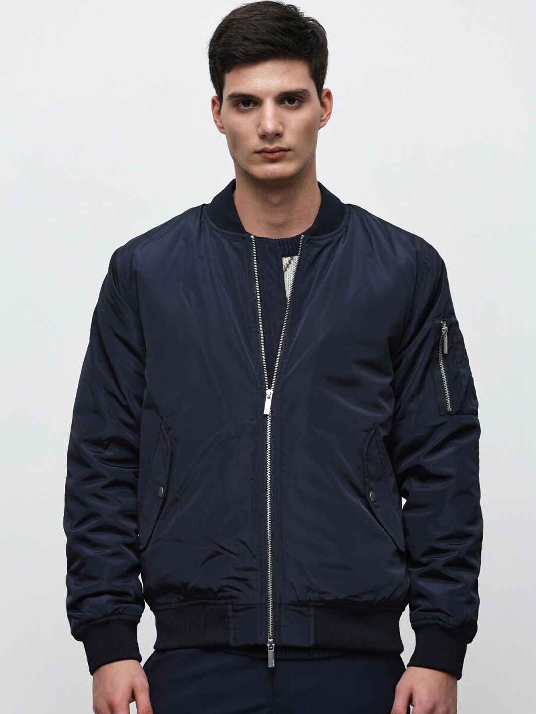 

SELECTED Stand Collar Bomber Jacket, Blue