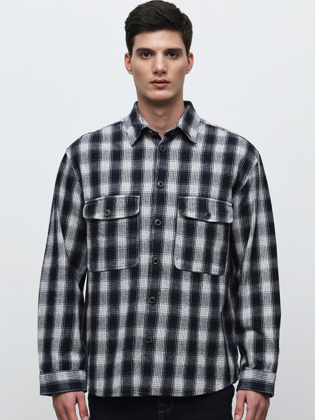 

SELECTED Tartan Checked Cotton Shacket, Blue