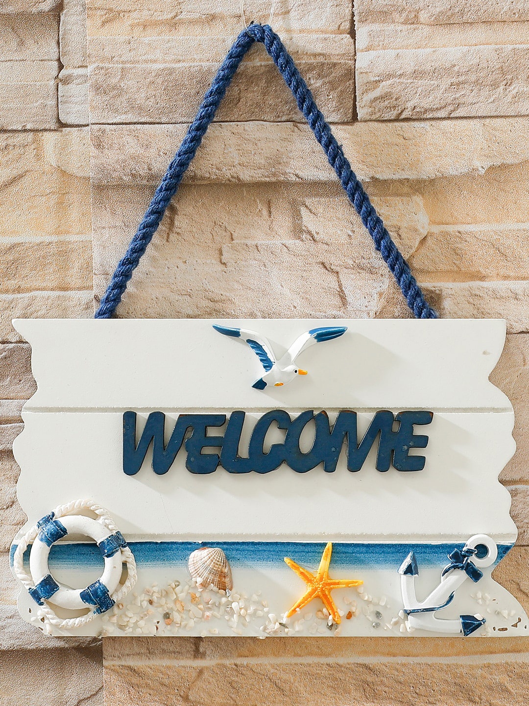 

Kuber Industries White & Teal Blue Welcome Wooden Door Decor Panel