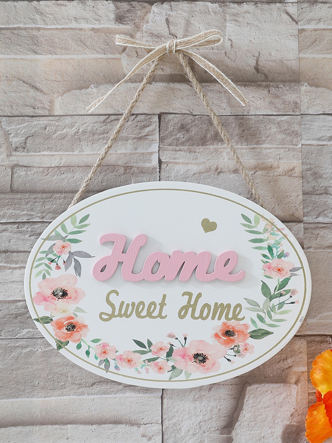 

Kuber Industries White & Pink Home-Sweet-Home Wooden Door Decor Panel