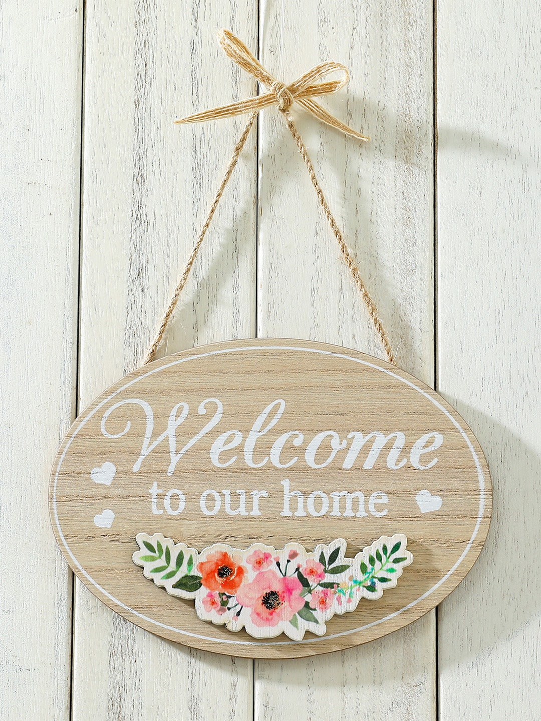 

Kuber Industries Beige & White Welcome To Our Home Wooden Door Decor Panel, Cream