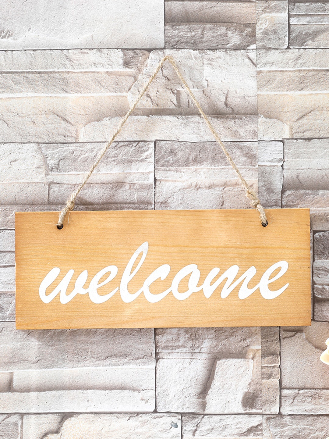 Kuber Industries Brown & White Welcome Wooden Door Decor Panel