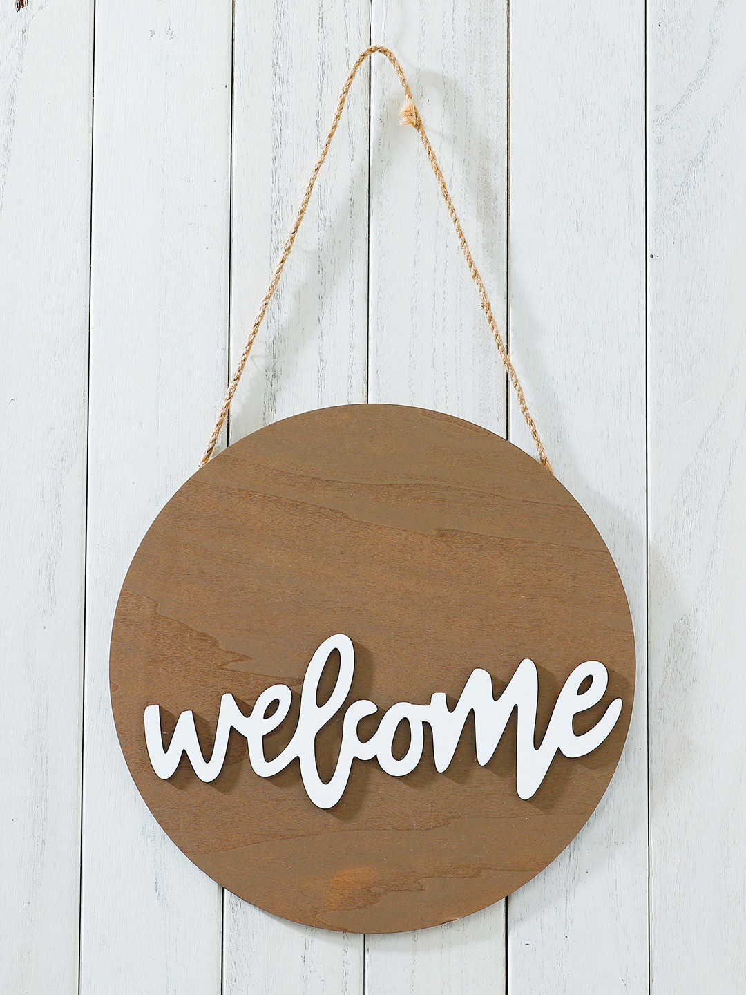 

Kuber Industries Brown & White Welcome Wooden Door Decor Panel