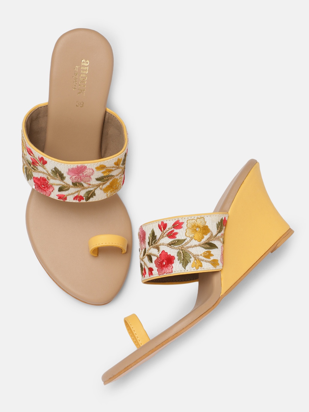 

Anouk Women Beige & Yellow Woven Design Sandals