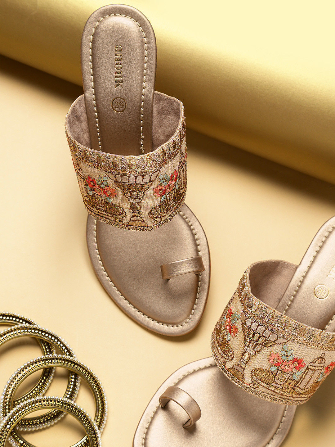 

Anouk Women Beige Embroidered Sandals