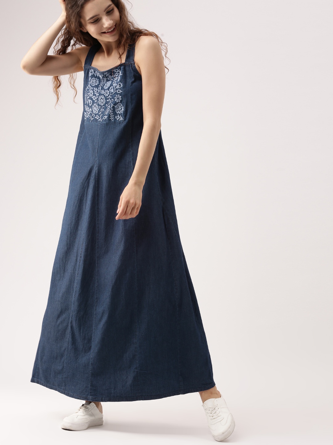 

DressBerry Women Blue Solid Denim Maxi Dress