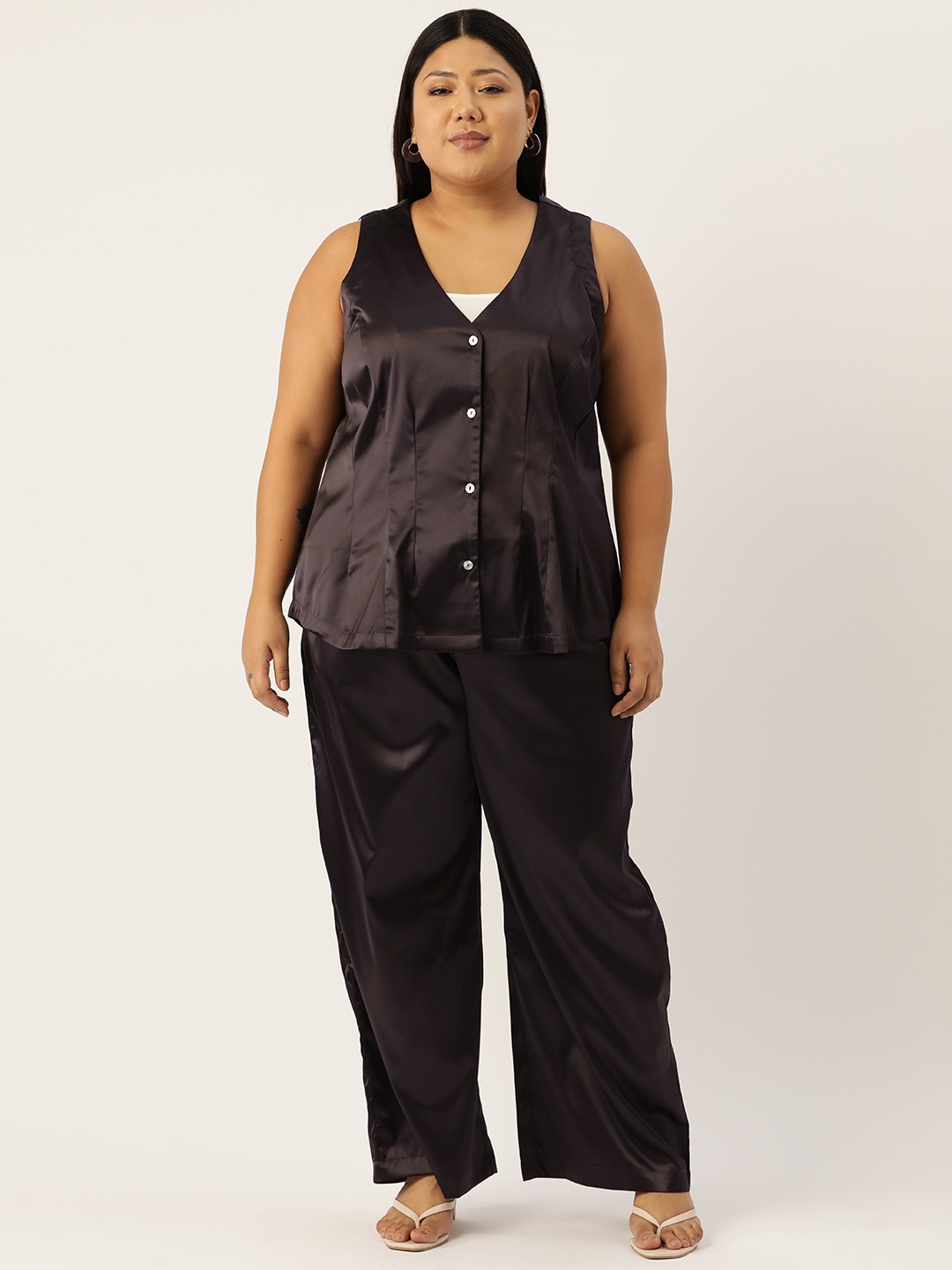 

theRebelinme Women Plus Size Top with Trousers, Brown