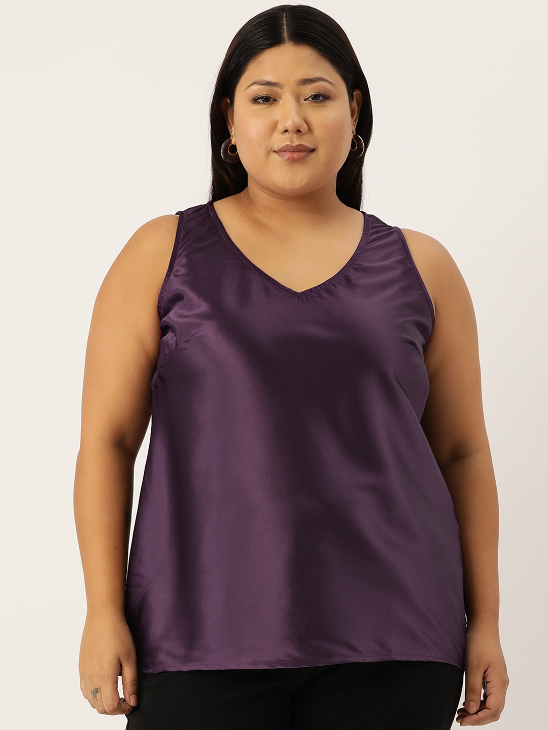 

theRebelinme Plus Size Solid Satin Top, Purple