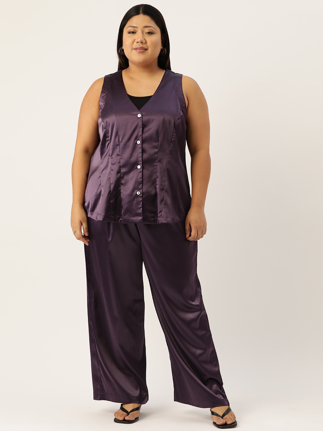 

theRebelinme Women Plus Size Top with Trousers, Purple