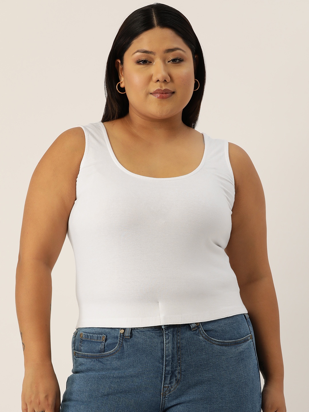 

theRebelinme Plus Size Fitted Crop Top, White