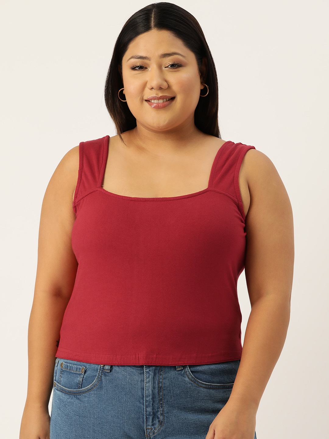 

theRebelinme Plus Size Solid Crop Top, Maroon