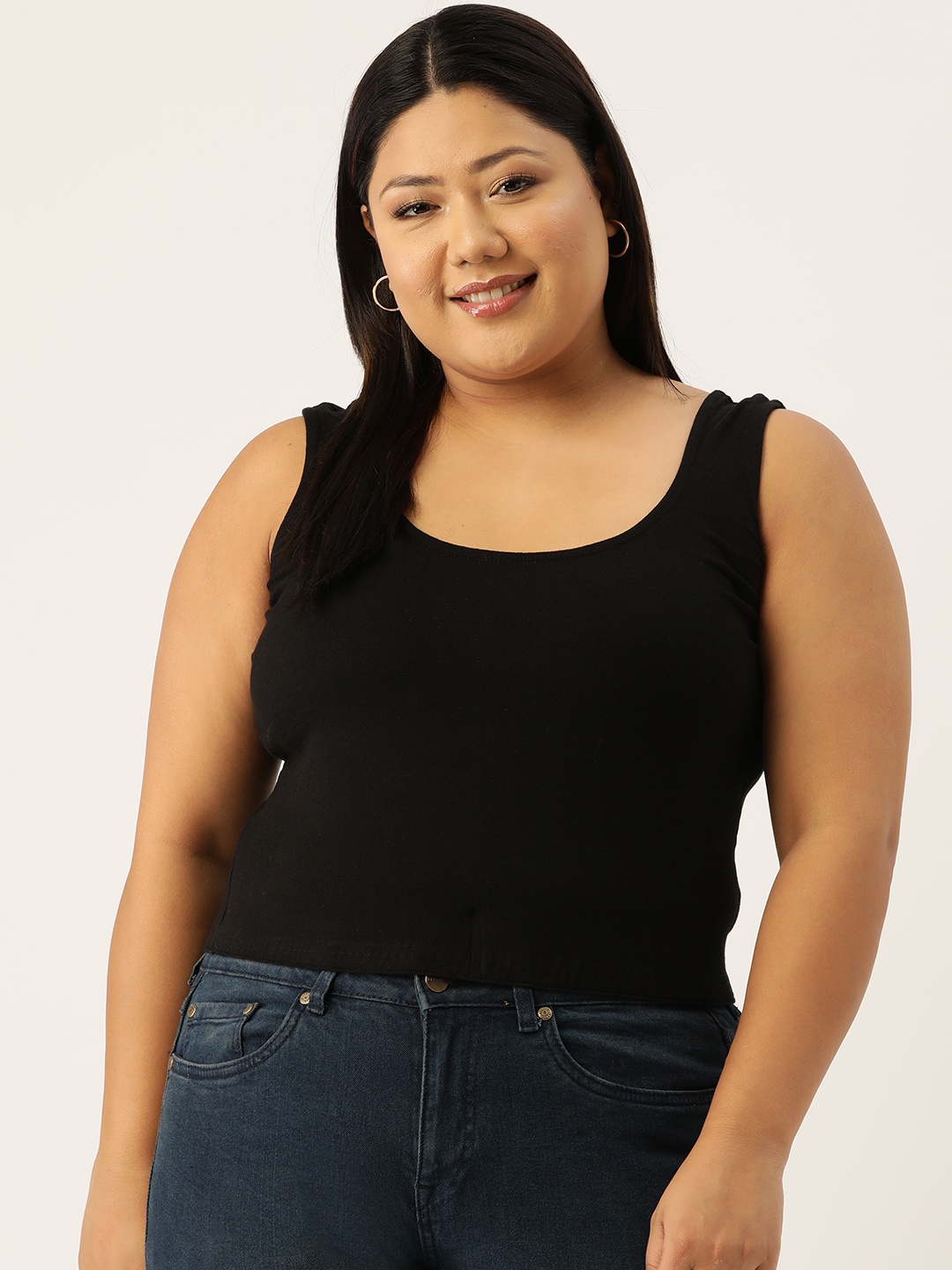 

theRebelinme Plus Size Solid Tank Crop Top, Black