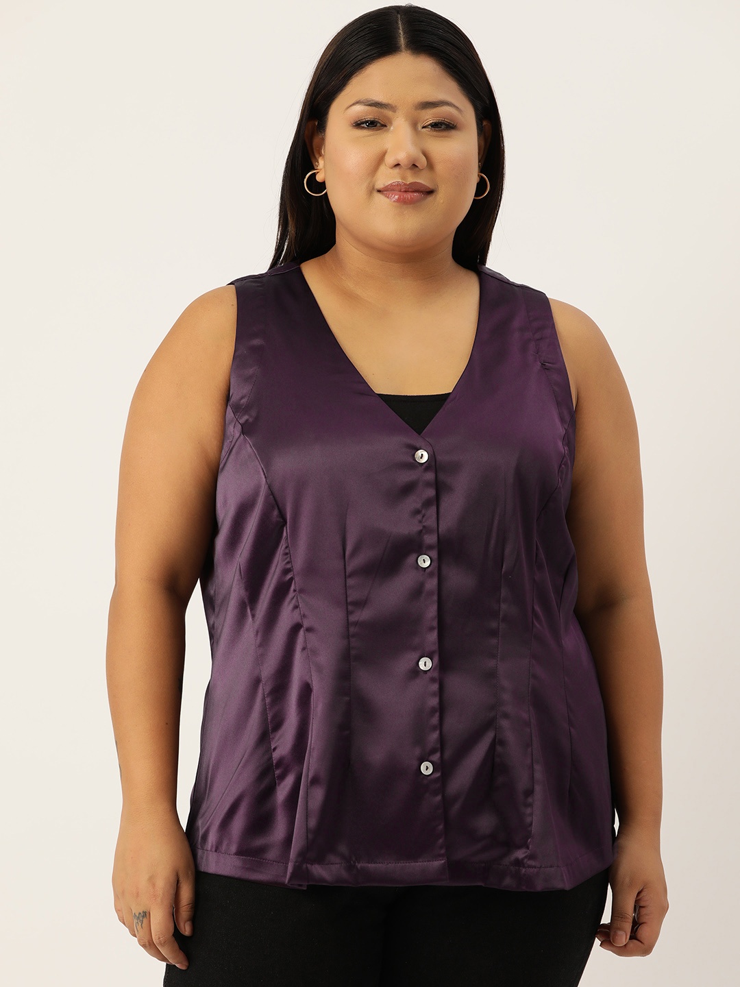 

theRebelinme Plus Size Waistcoat-Style Satin Top, Purple