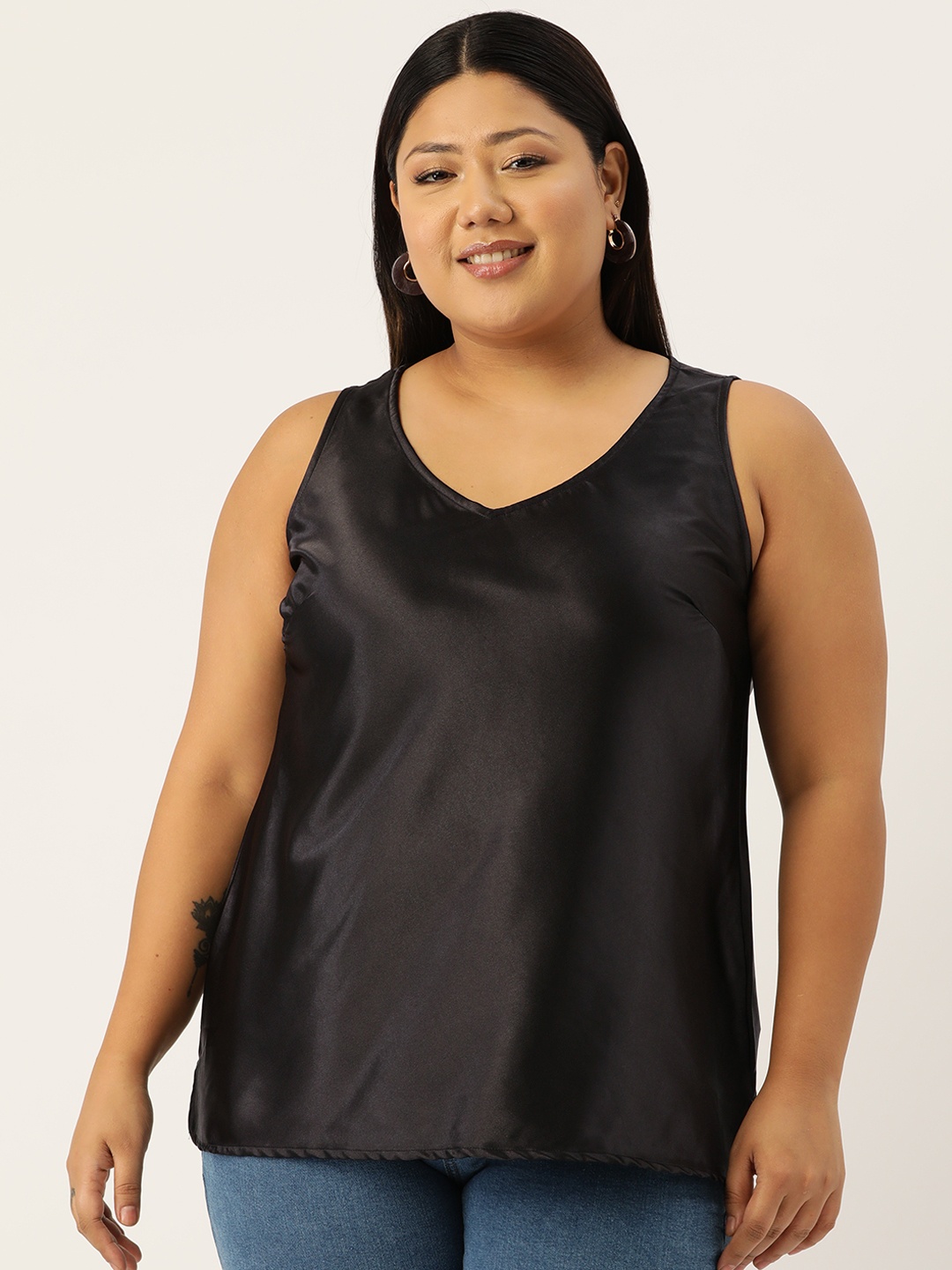 

theRebelinme Plus Size Solid Satin Top, Black