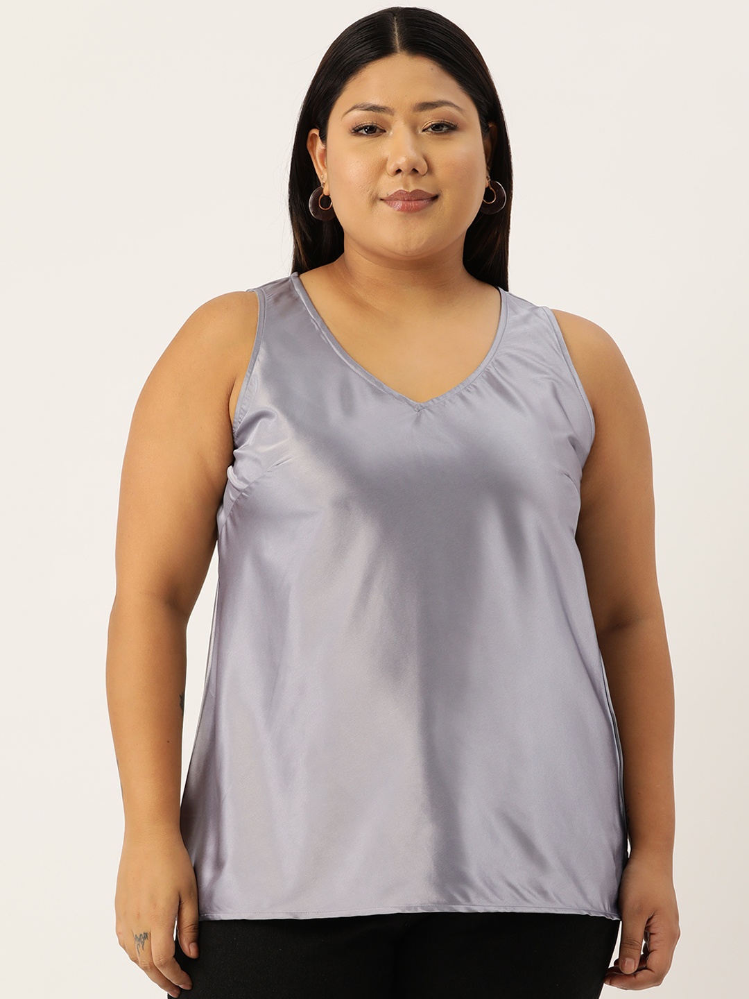 

theRebelinme Plus Size Satin Top, Silver