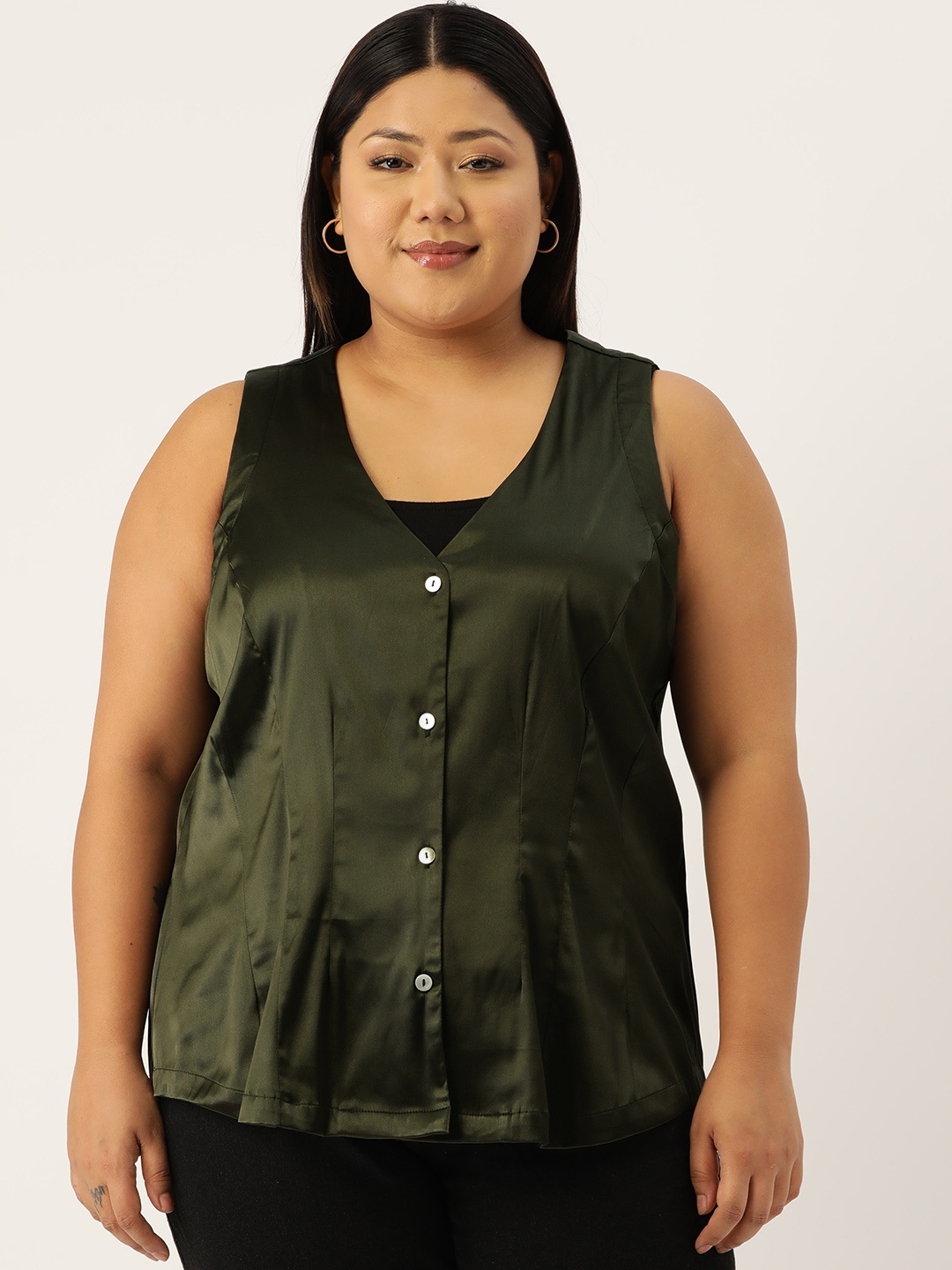 

theRebelinme Plus Size Waistcoat-Style Satin Top, Olive