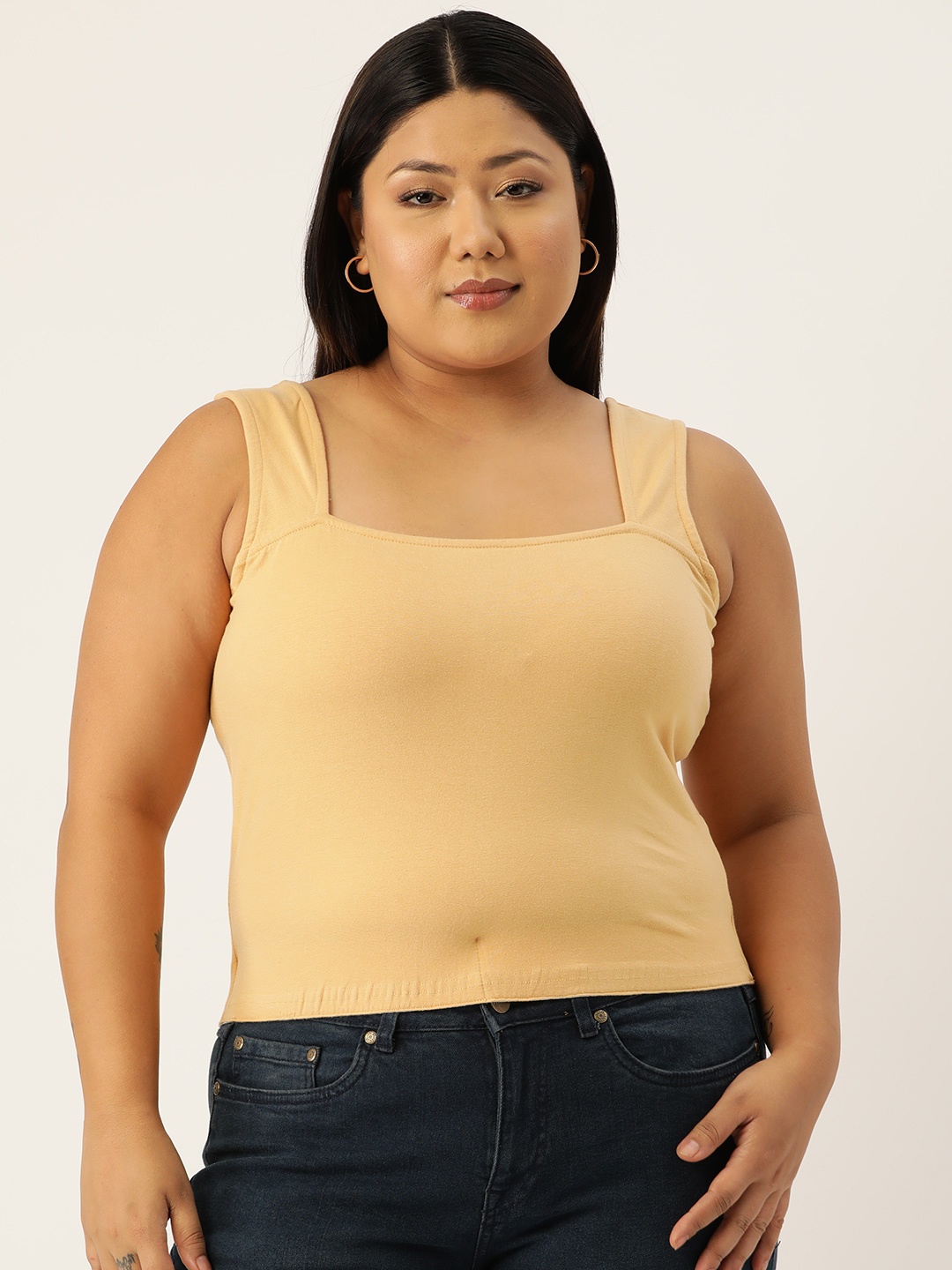 

theRebelinme Plus Size Fitted Crop Top, Beige