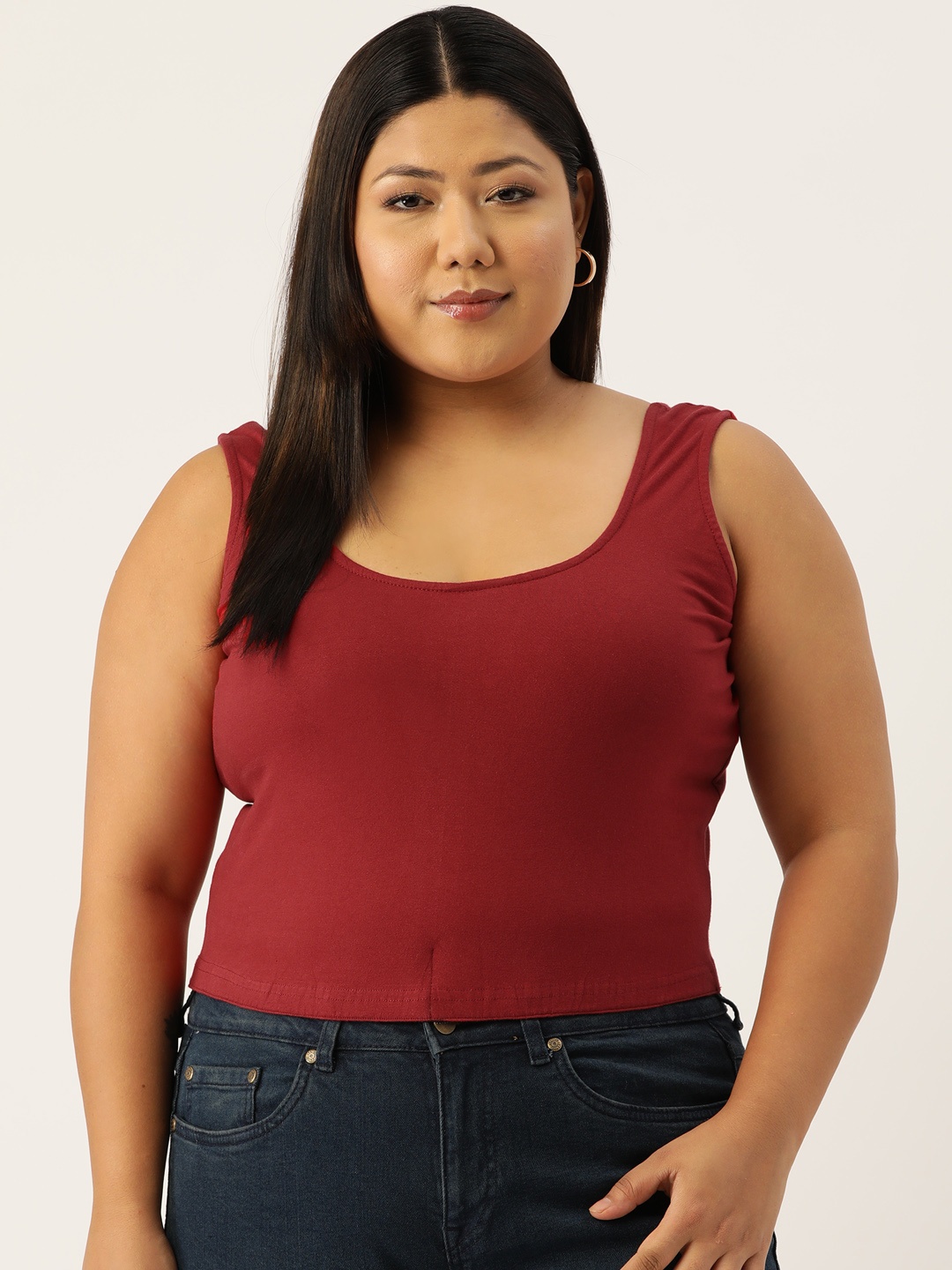 

theRebelinme Plus Size Solid Tank Crop Top, Maroon