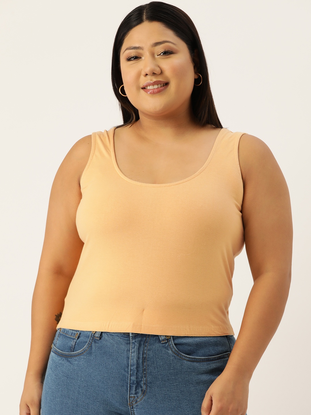 

theRebelinme Plus Size Solid Tank Crop Top, Beige