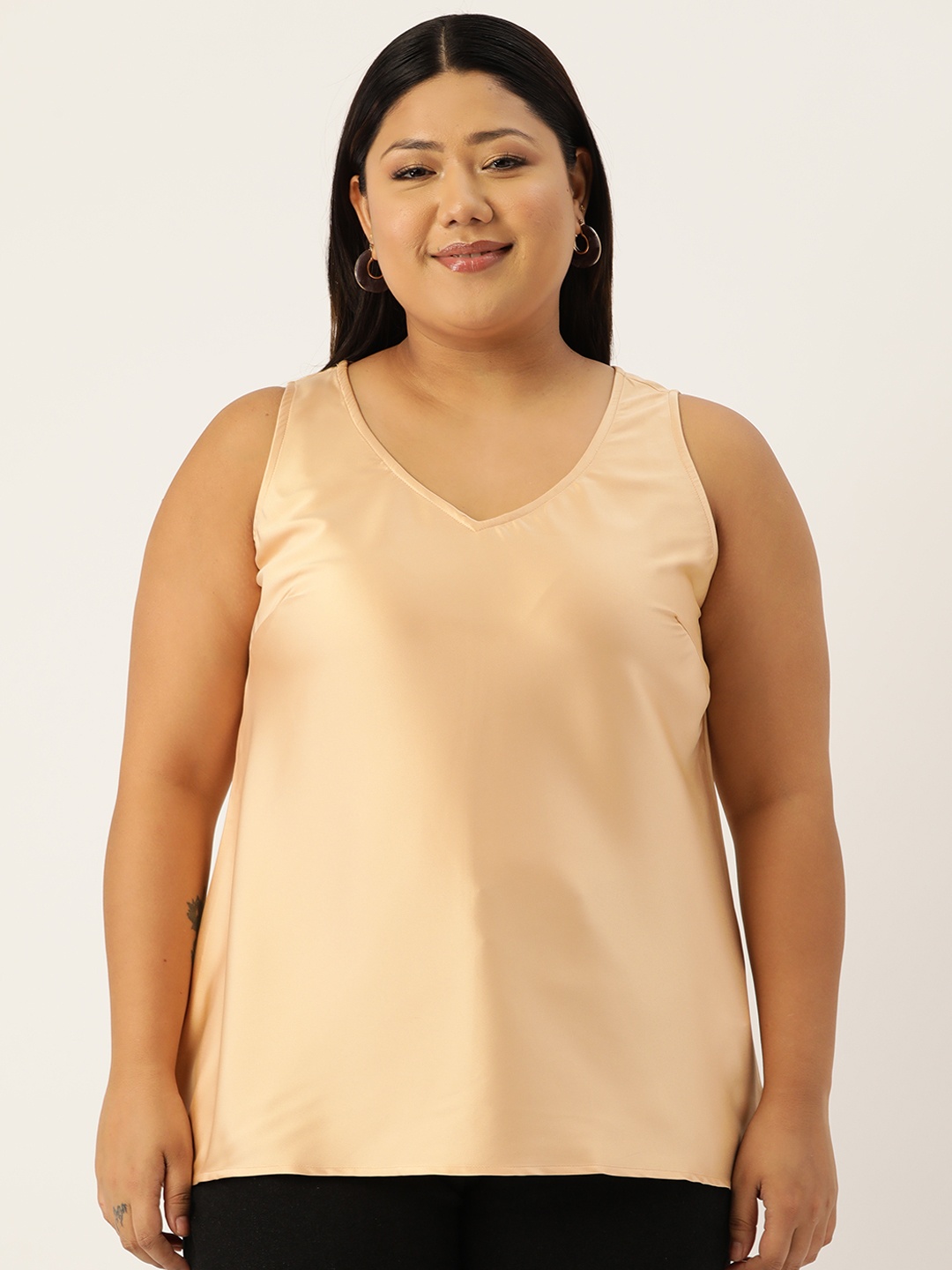 

theRebelinme Plus Size Solid Satin Top, Beige