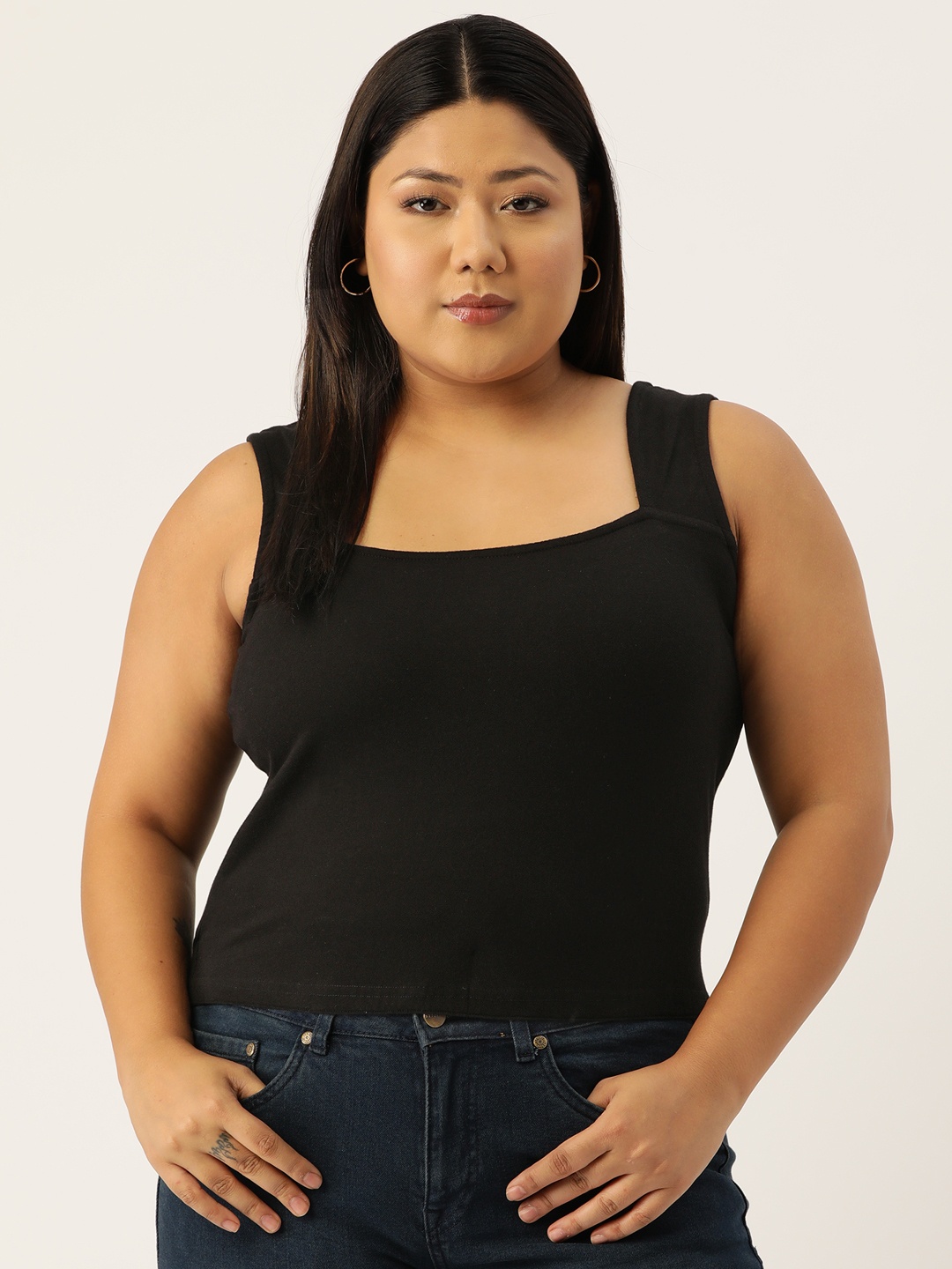 

theRebelinme Plus Size Solid Crop Top, Black