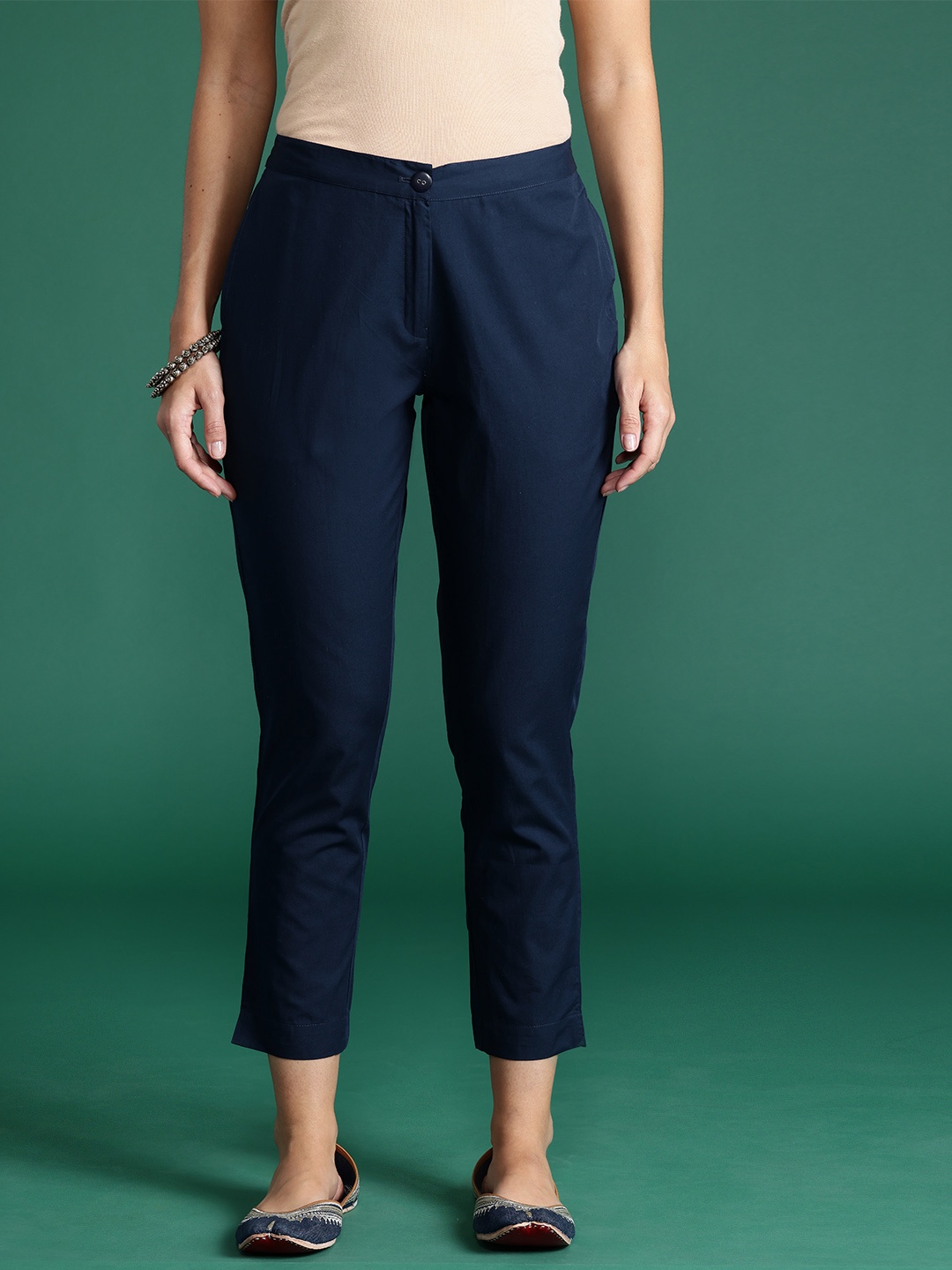 

Sangria Women Relaxed Slim Fit Cotton Trousers, Navy blue