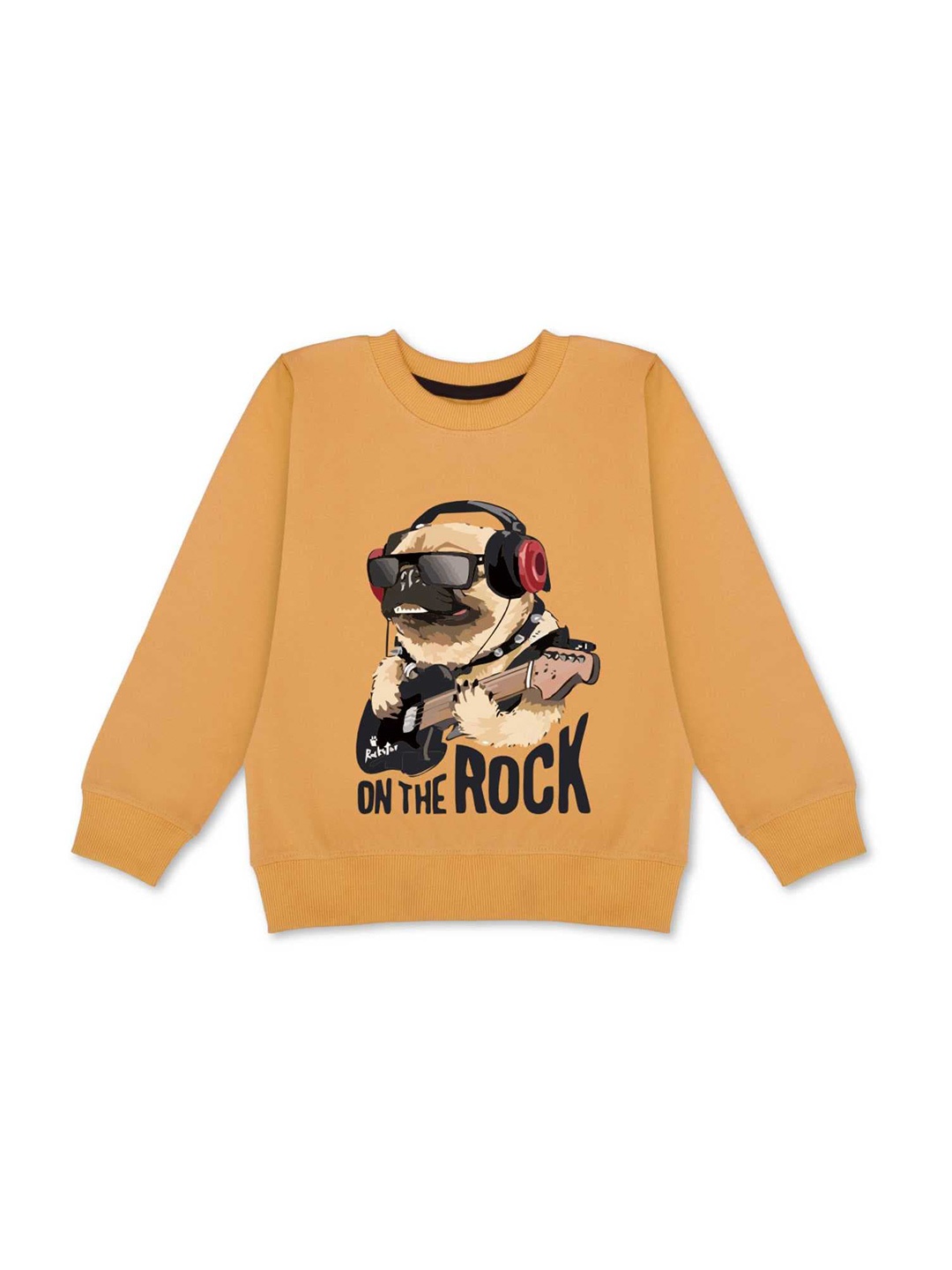 

YK Boys Graphic Printed Fleece Pullover Sweatshirt, Mustard