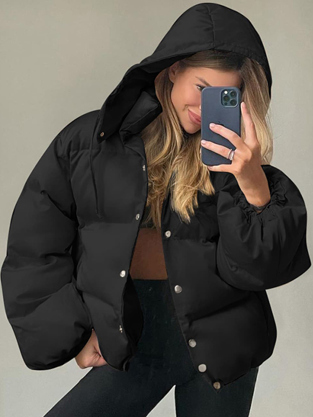 

StyleCast Black Hooded Padded Jacket