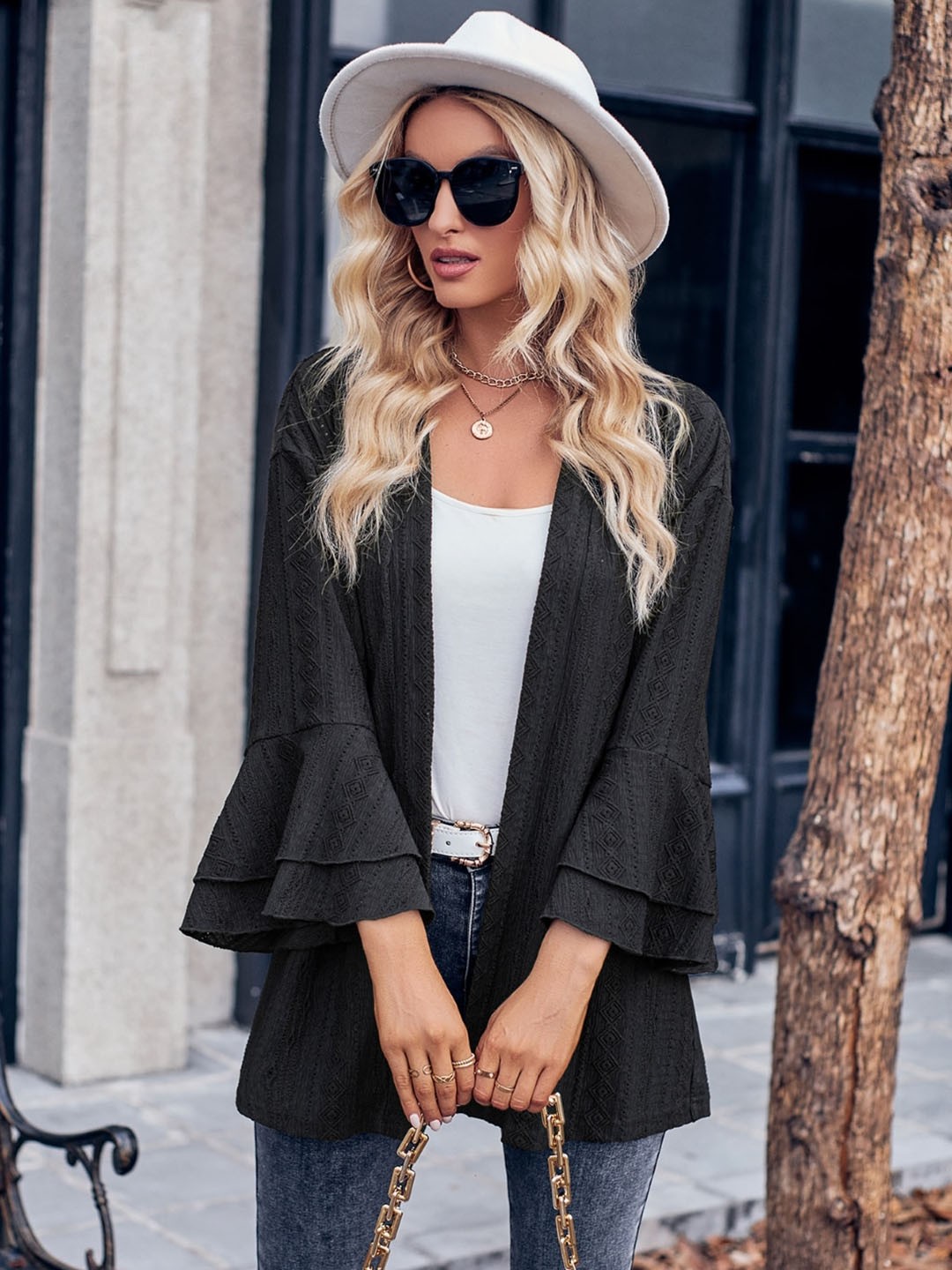 

StyleCast Black Self Designed Long Sleeves Open Front Jacket
