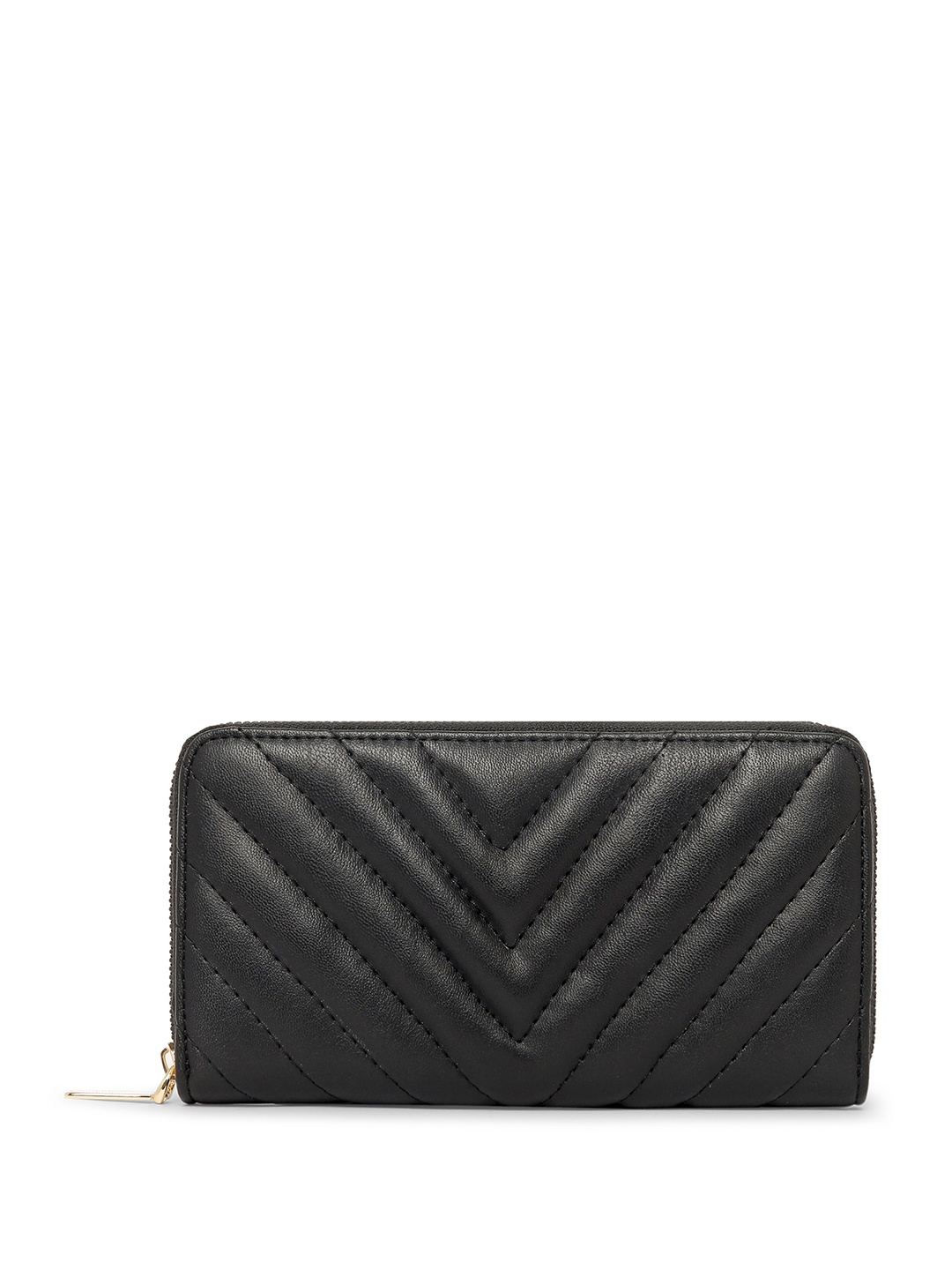 

DressBerry Women Textured Zip Around Wallet, Black
