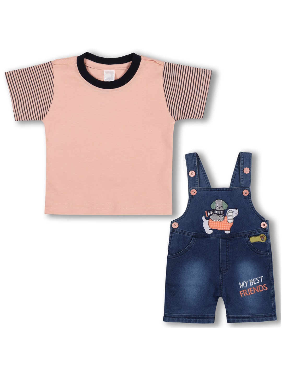 

Wish Karo Boys Applique Dungaree With T-Shirt, Peach