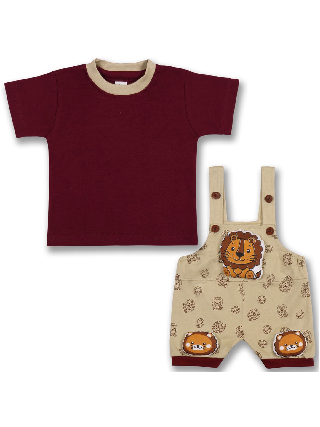

Wish Karo Boys Graphic Printed Applique Cotton Dungaree With T-Shirt, Maroon