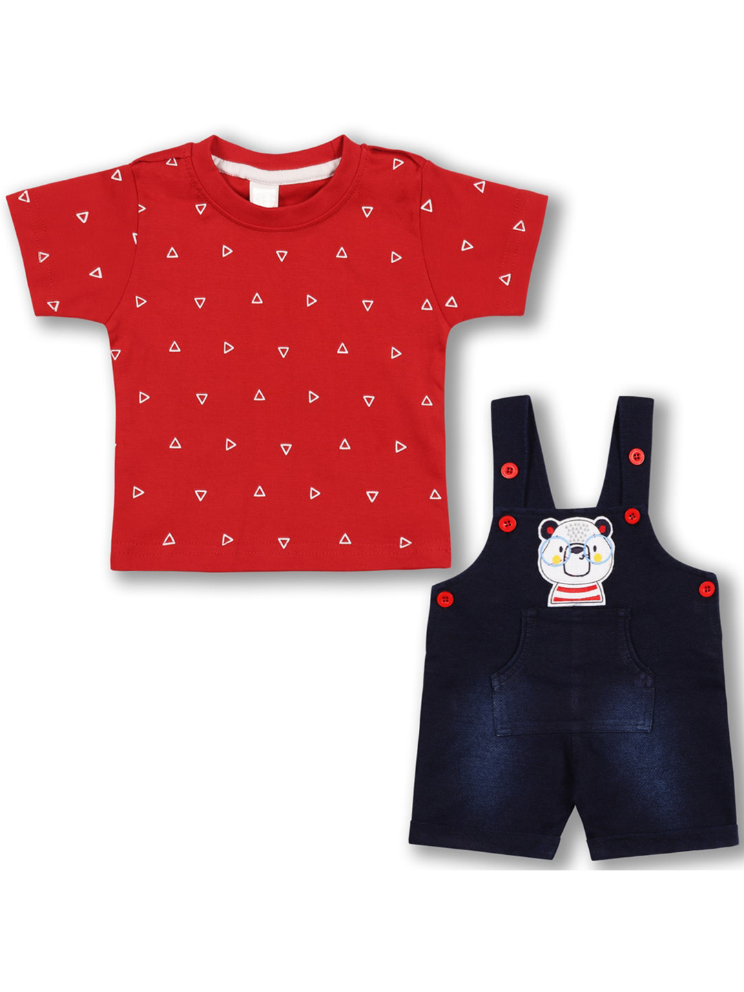 

Wish Karo Boys Graphic Printed Denim Dungarees With T-shirt, Navy blue