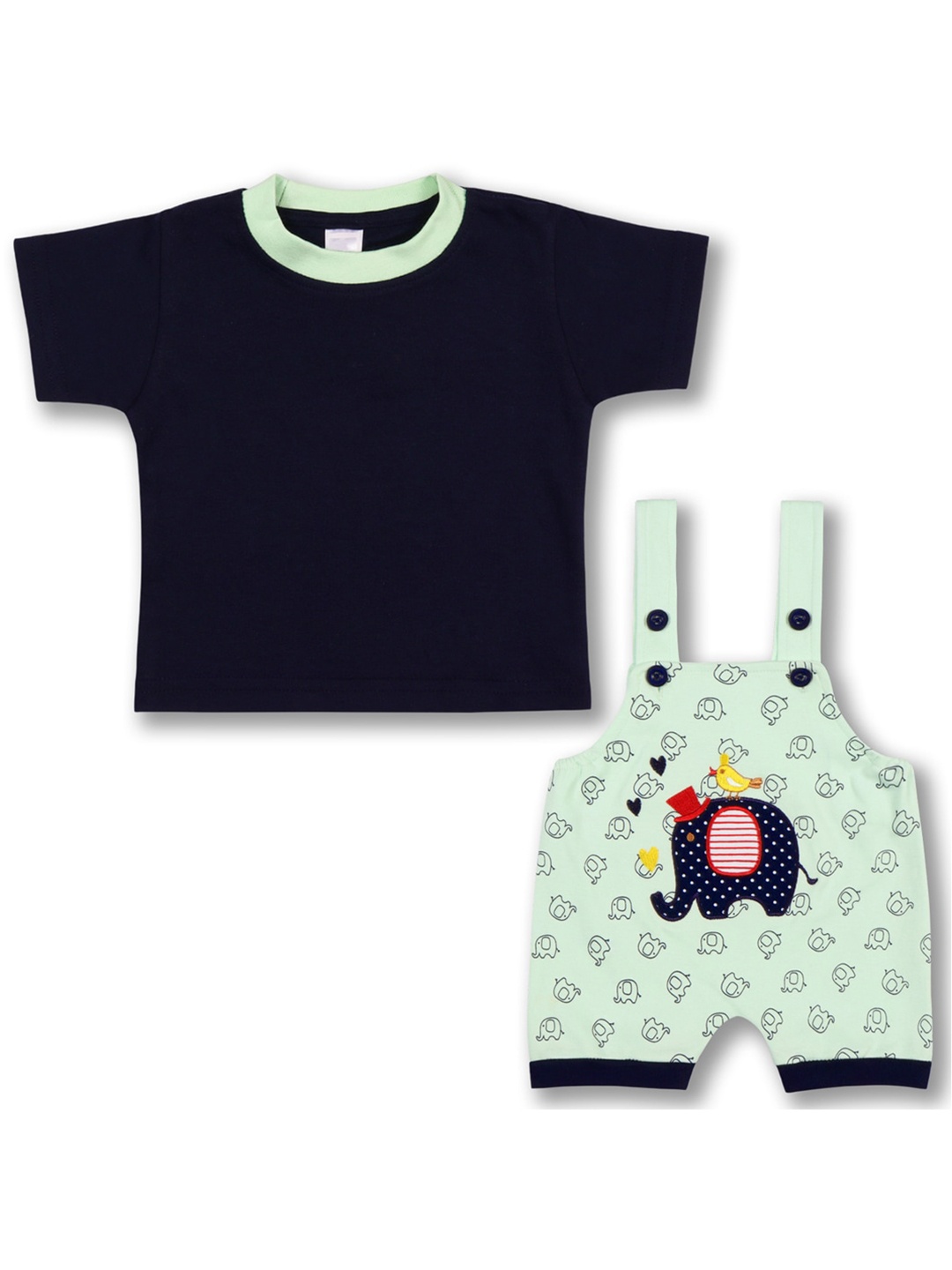 

Wish Karo Boys Graphic Printed Applique Cotton Dungaree With T-Shirt, Green